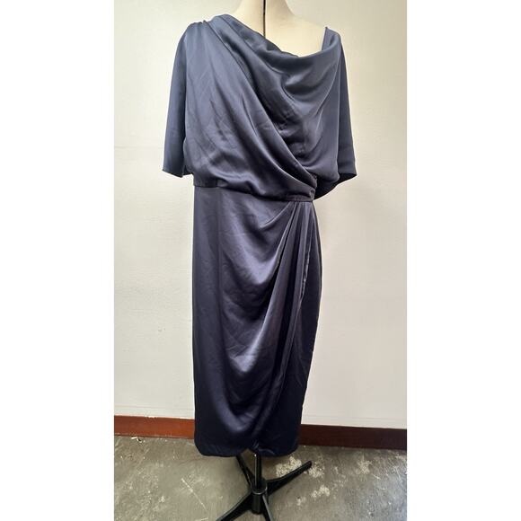 Theia Navy Blue One-Shoulder Midi Dress - Picture 3 of 11